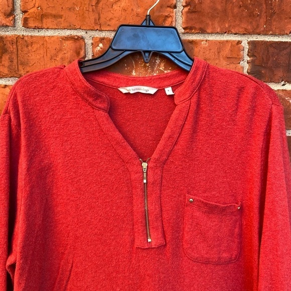Soft Surroundings Womens Large Red Rayleigh Roll Tab Fleece Zip Sweater - Picture 2 of 9